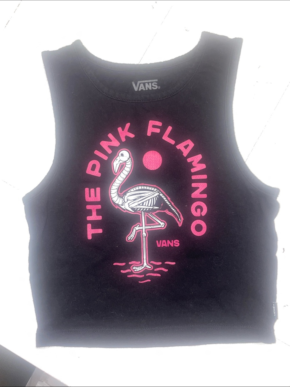 Vans Black Crop Tank with Hot Pink Flamingo Graphic size small